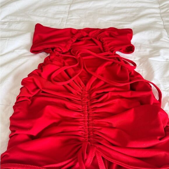 Cutout Mini Dress, Ruched Criss Cross Halter Dresses for Women,Low Back Bodycon - Picture 3 of 16